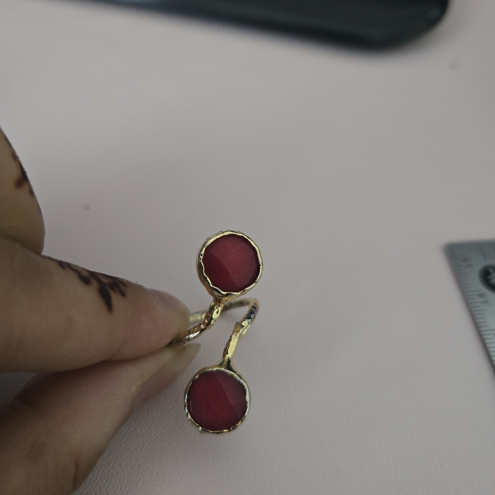 Adjustable Modern Open Red And Gold Ring